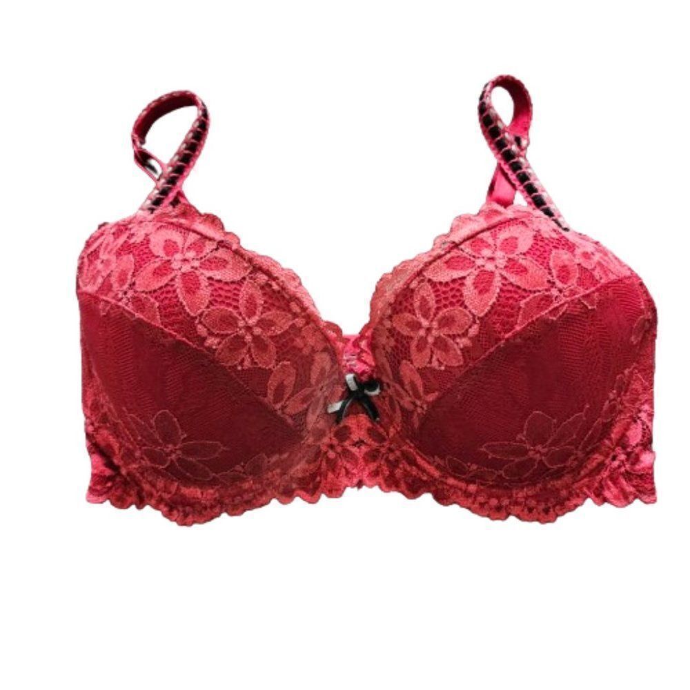 Le Mystère Women's Red Floral Lace Scarlet Padded Demi Bra Size 32D